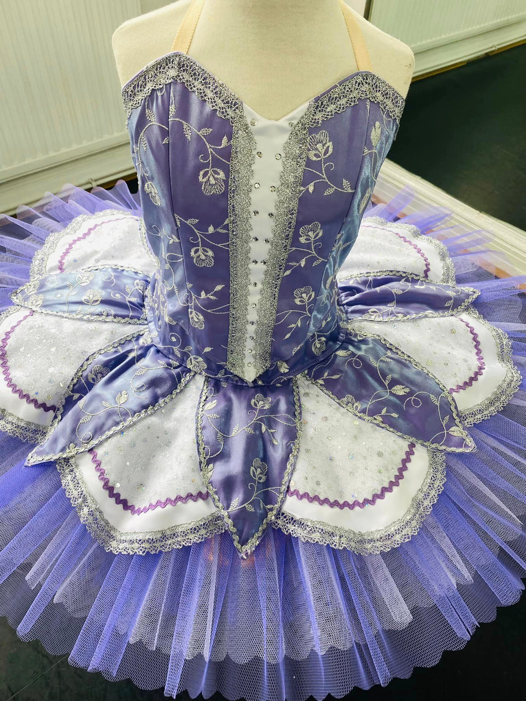 Lilac Satin Tutu with White & Lilac Petals with Silver detail