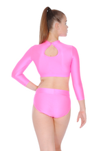 Load image into Gallery viewer, Shocking Pink Childrens and Adults Long Sleeve Turtle Neck Crop Top
