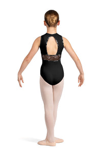 Macie Mock Neck Mesh Detail Open Back Halter Leotard