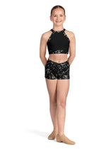 Load image into Gallery viewer, Selena V Front Printed Shorts and Aella High Neckline Open Back Crop Top

