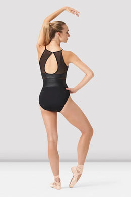 Antonia Leather Look High Neckline Halter Leotard