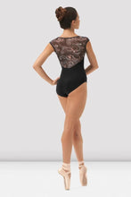 Load image into Gallery viewer, V Neckline Printed Mesh Cap Sleeve Leotard
