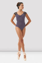 Load image into Gallery viewer, V Neckline Printed Mesh Cap Sleeve Leotard
