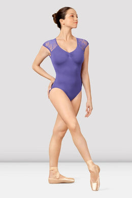 Sweetheart neckline lace back cap sleeve leotard