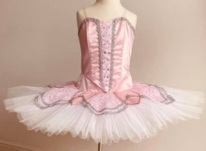 Pink Satin Tutu with Pink Petals and Silver detail