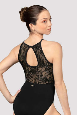 Lace Contrast Halter Leotard