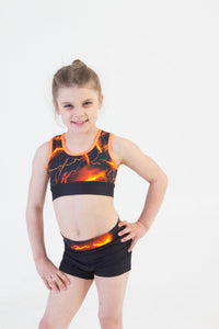 Lightening Print Hectic Keyhole Back Crop Top Shorts Sets
