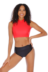 Red Girls and Ladies Sleeveless Turtle Neck Crop Top