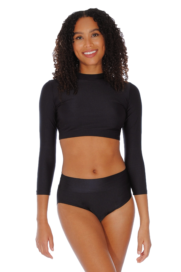 Black Childrens and Adults Long Sleeve Turtle Neck Crop Top