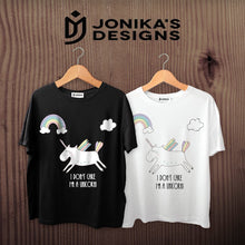 Load image into Gallery viewer, Dance T-Shirt with the slogan I don&#39;t care I&#39;m a Unicorn
