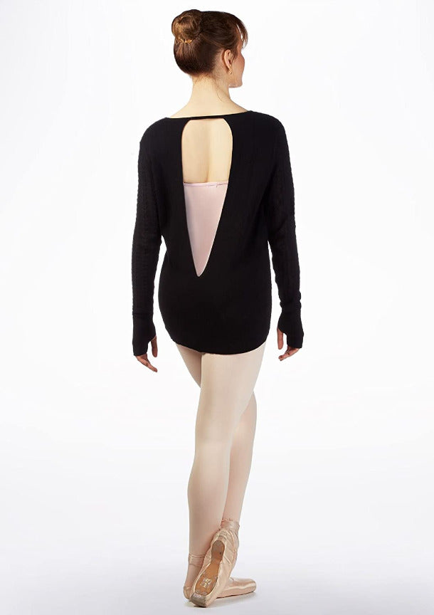 Black Chevron Keyhole Back Sweater Back View