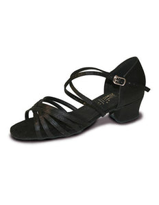 Black Childrens and Adults Cuban Heel Strappy Ballroom Shoes