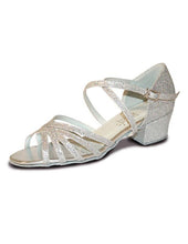 Load image into Gallery viewer, Silver Childrens and Adults Cuban Heel Strappy Ballroom Shoes
