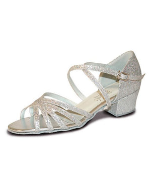 Silver Childrens and Adults Cuban Heel Strappy Ballroom Shoes