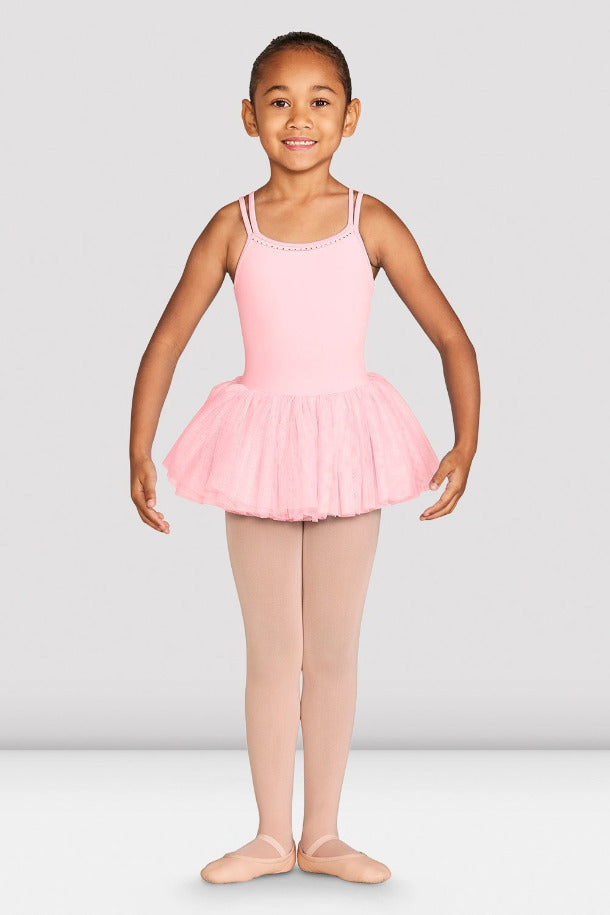 PInk Girls Diamante Double Strap Tutu Leotard Front View