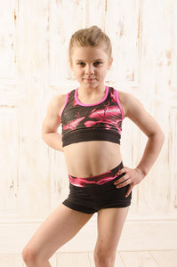 Lightening Print Hectic Keyhole Back Crop Top Shorts Sets